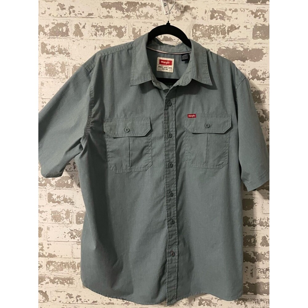 Wrangler Utility Button Front Work Shirt Gray Sage L Cotton Blend Short Sleeve - Picture 3 of 7